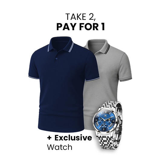 2 Summer Polos + Free Watch – One Price Only